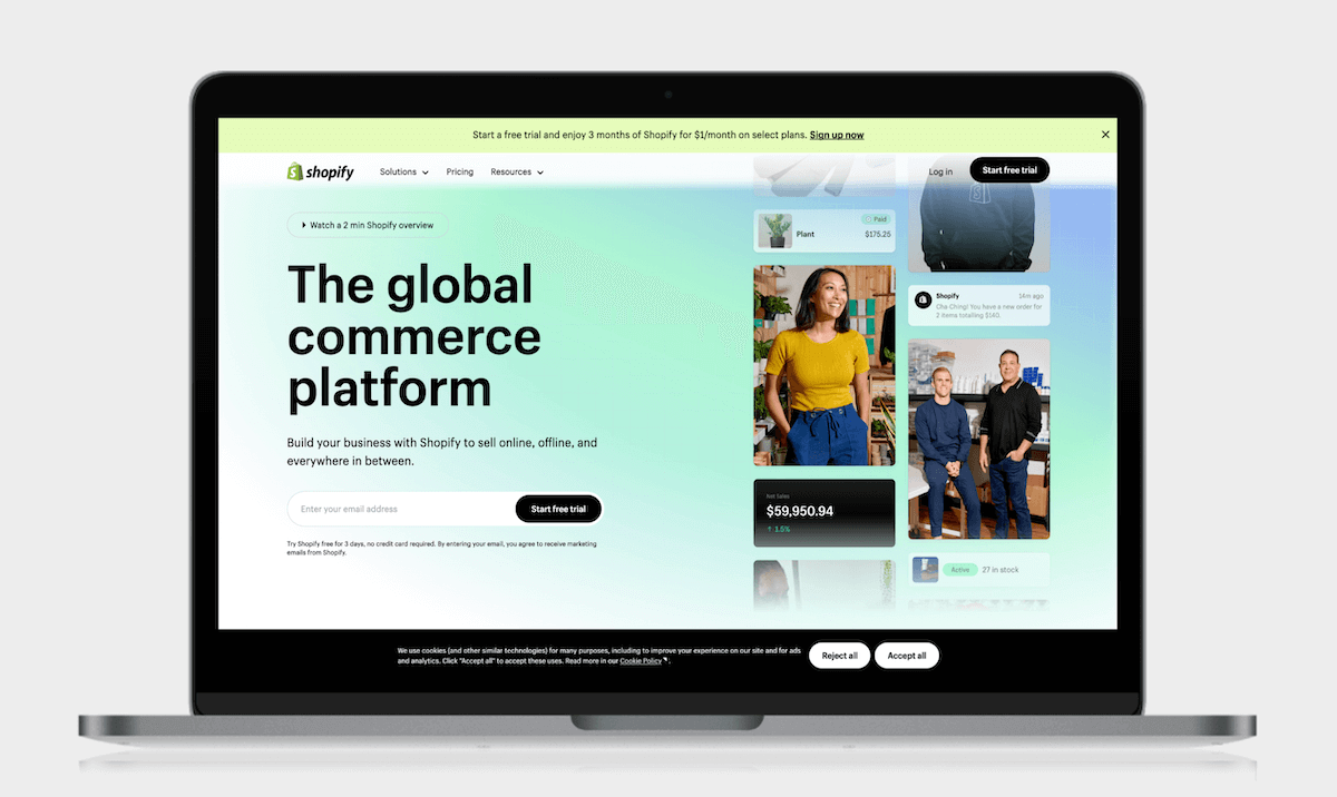 Ecommerce Platforms - Choose Wisely For Your Lifestyle Brand 2 Shopify screenshot in a laptop