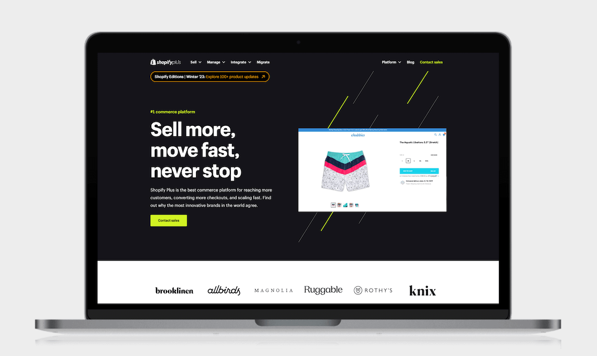 Ecommerce Platforms - Choose Wisely For Your Lifestyle Brand 3 Shopify Plus screenshot in a laptop