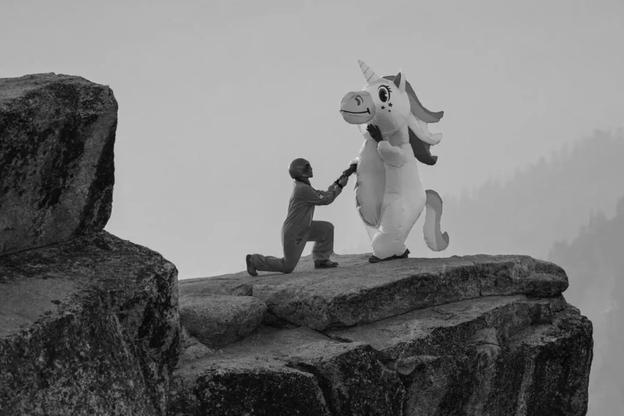 storytelling in lifestyle branding with a costume figure on a rock