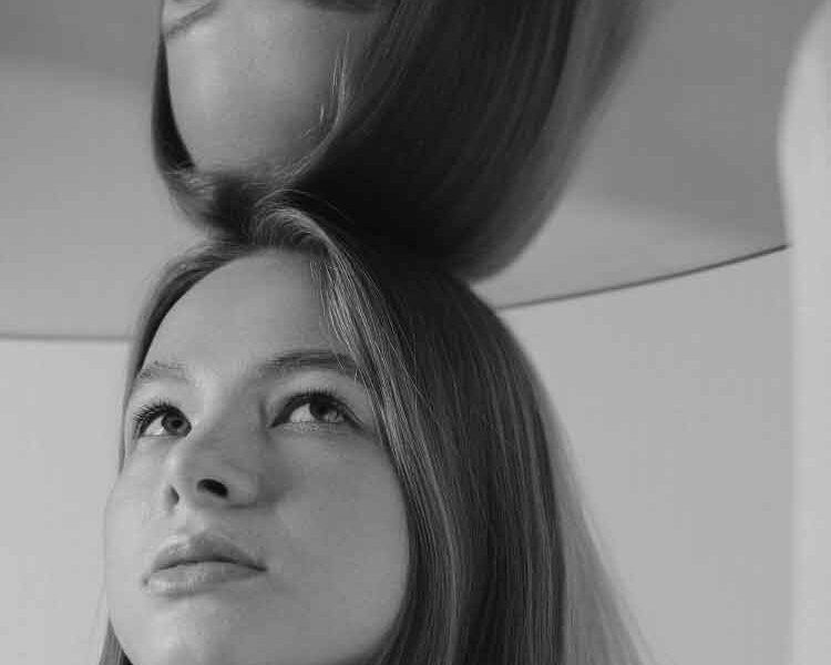 gen z marketing with girl thinking and mirroring