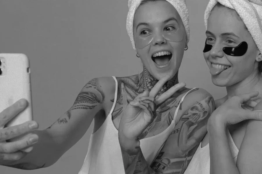 skincare branding cover with girls doing selfie
