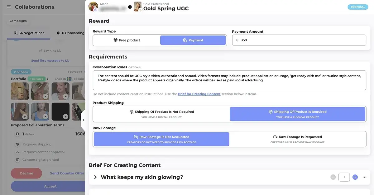 UGC creator price negotiation