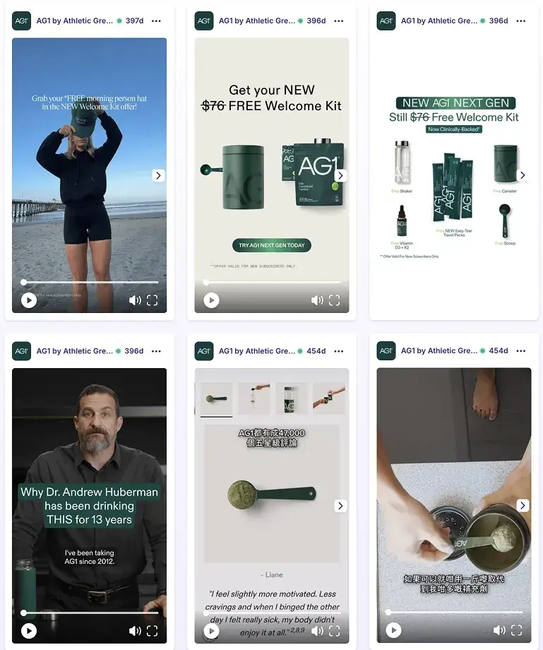 Supplement Marketing 2026: What 500 Top Ads Reveal 3 AG1 ads